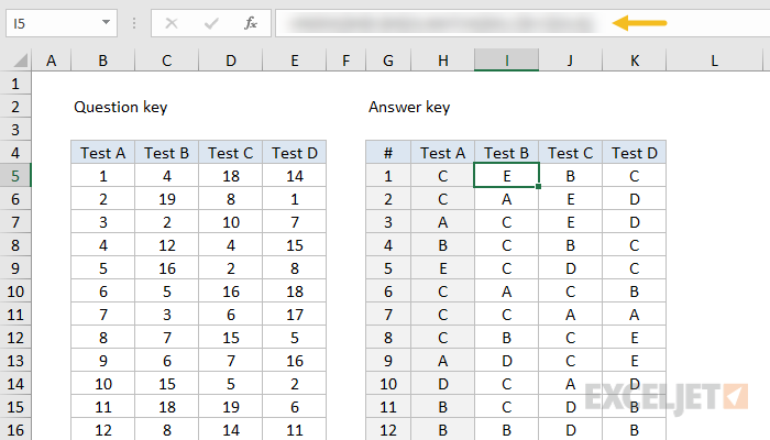 Formula Challenge - Build Answer Key For Tests | Exceljet